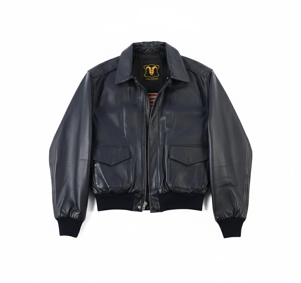 男式 A-2 飞行员空军飞行员皮革夹克飞行员 A2 飞行轰炸机夹克 — 第 4/4 张图片