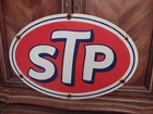 Large Vintage STP 2FT Porcelain Metal Oval Sign - Gas Pump Automotive Sign