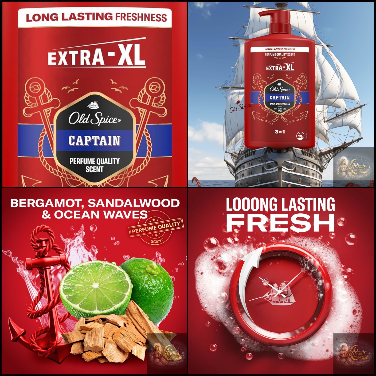 Old Spice Captain Shower Gel Men 3-in-1 Mens Shampoo Body Hair Face Wash, 1000ml - Image 3