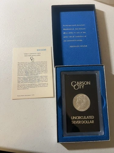 1884-CC MORGAN CARSON CITY UNCIRCULATED SILVER DOLLAR IN GSA HOLDER & COA