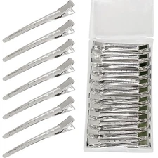 RENEWED Metal Silver Duck Billed Clips: 24Pcs Long Hair Sectioning and Curl C...