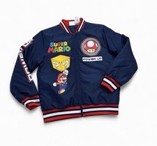Nintendo Super Mario Power Up Boys Bomber Jacket 10/12 Navy Full Zip Polyester