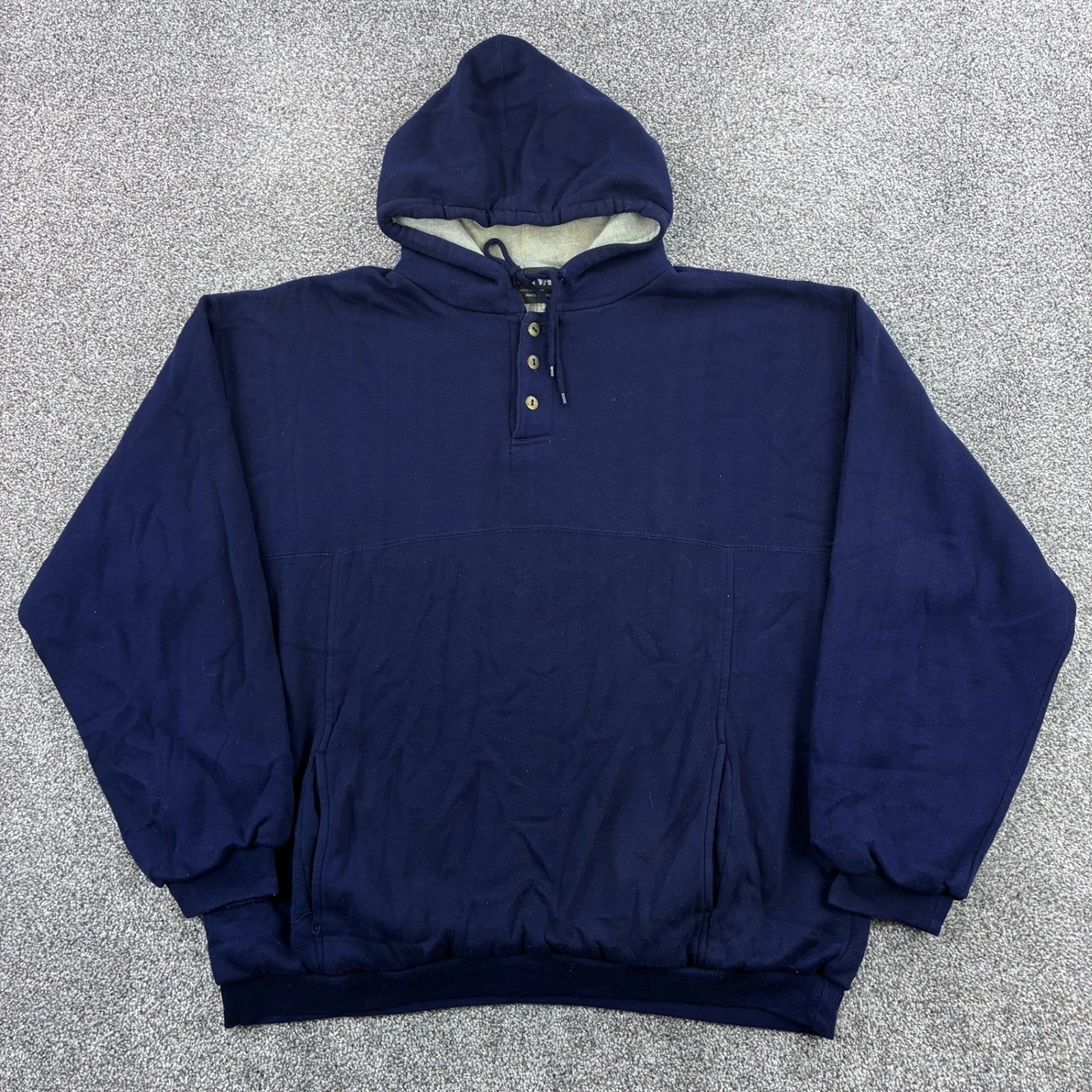 Vintage Thermal Lined Hoodie Mens XL Navy Blue Henley Survival Generation One