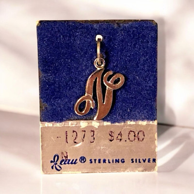 NEW VTG Sterling Silver Beau Initial ''N'' Charm Pendant 3/4'' On original card