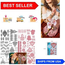 10 Modern Floral Henna Tattoo Stickers - Waterproof  Non-Toxic for Parties