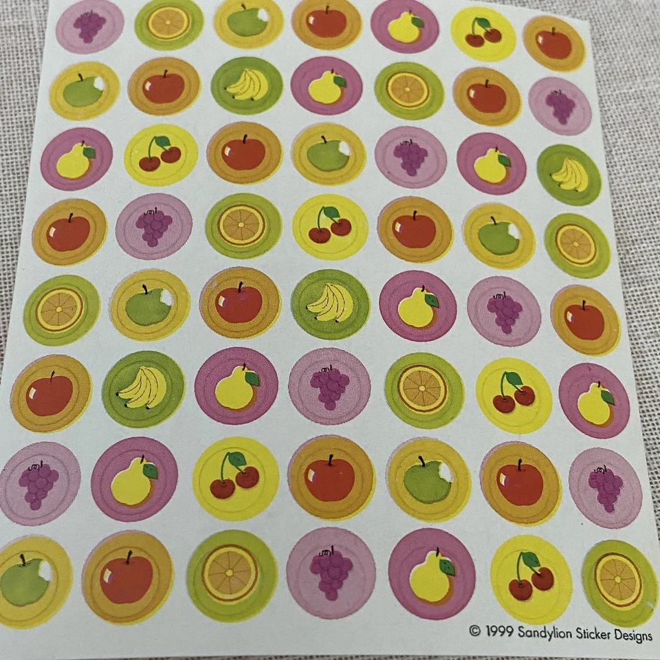 5 vintage 90s Sandylion stickers LOT fruit Kromekote animal alphabet Mylar bike - Image 3 of 4