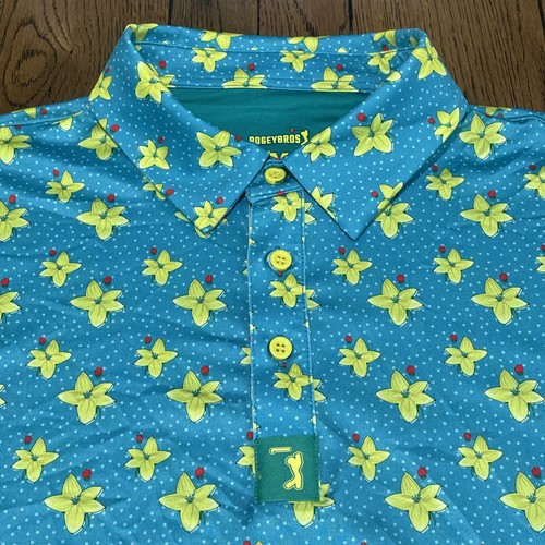 Camisa Polo Bogey Bros Elastizada Golf Azul Floral Rendimiento Para Hombre Talla Mediana - Imagen 1 de 8