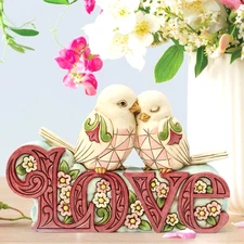 ✤ New JIM SHORE Figurine TWEETHEARTS LOVE BIRDS Word Message White Home Decor