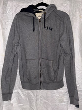 Abercrombie FITCH Full Zip Hooded Muscle Fit Sweatshirt Men's M-Gray w Black