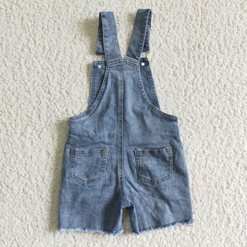 Girls Boutique Blue Color Denim Overall Baby Girls Shorts Bleach Jeans Jumpsuit - Picture 2 of 4