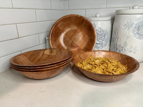 Wooden Salad Bowl Set 6 Pcs 8 Inch Salad Bowls Large Serving Woven Wooden Bowls - Picture 2 of 9