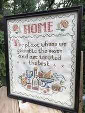 Vtg Completed Framed Kitchen Decor Needlepoint Sampler 12" X 14" Home Best