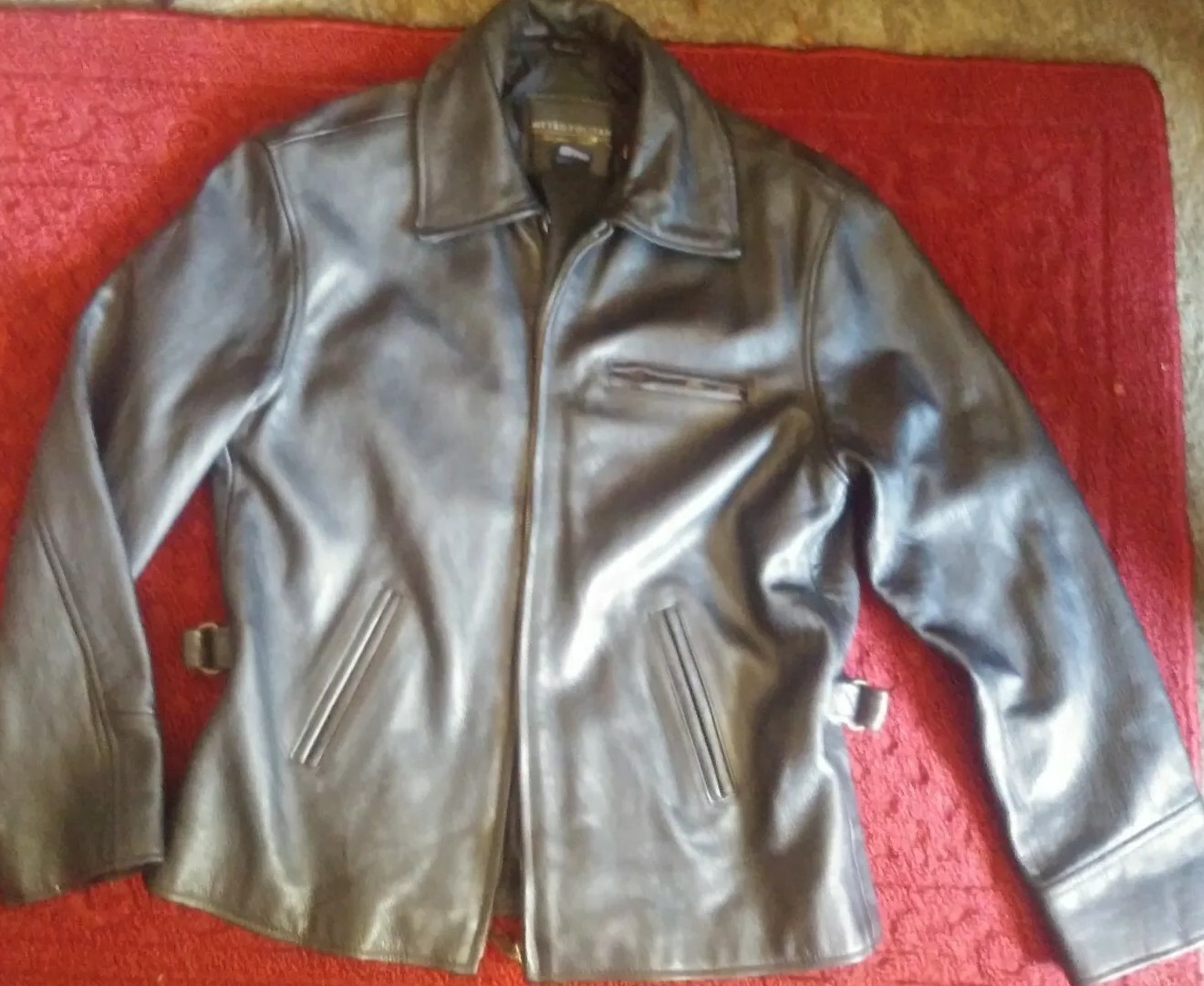 Women's Heavy Black Leather Motorcycle Jacket Size Me… Gem