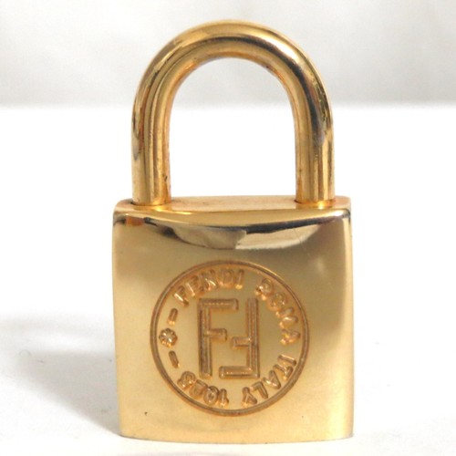 Auth Fendi Clochette Padlock Cadena W/ 2 Keys Set Goldtone Metal Brown Leather - Picture 2 of 24