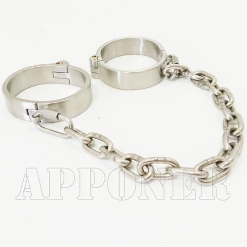 Esposas de muñeca de acero inoxidable pesado puños al tobillo grilletes bloqueo cadenas de esclavitud - Imagen 52 de 68