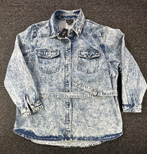 City Chic Denim Shirt Womens MEDIUM Mid Length Belt Light Wash Cotton