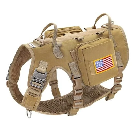 Dog Harness Medium Sized Dog,Tactical L:Chest 21.5-45.0",Neck 19.5-39.0" Brown