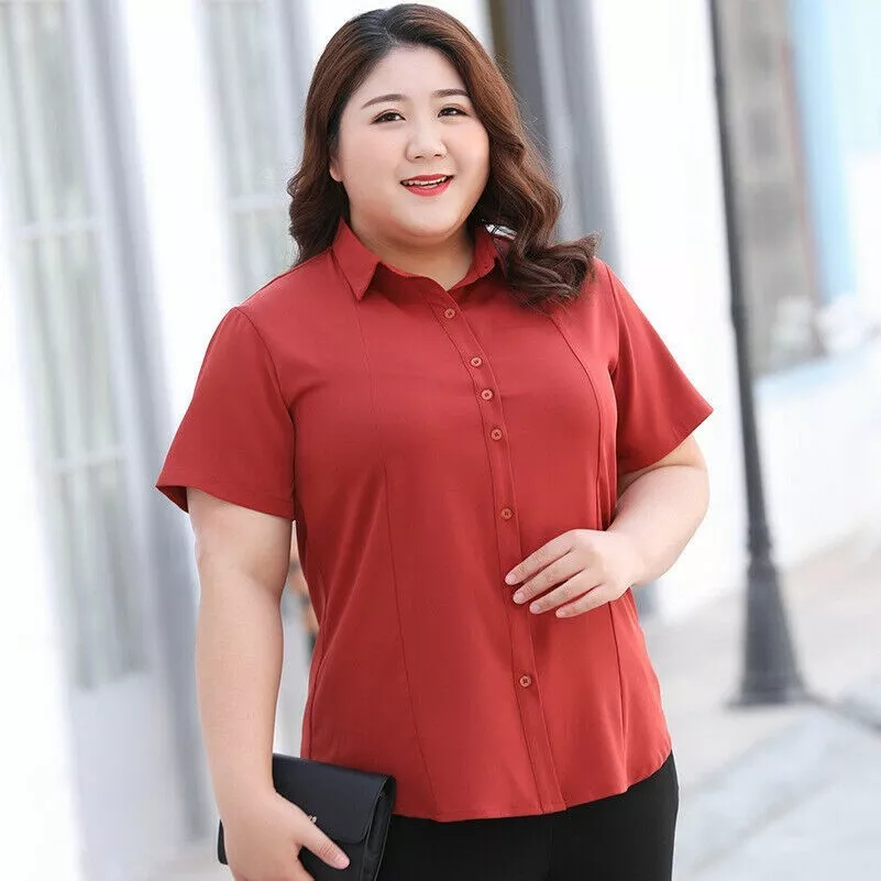 Plus Size Women Shirt Blouse Button Office Formal Business Tops Work Wear