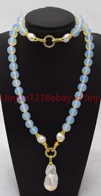 6/8/10 mm Facettierter Weißer Opal Rund Weiß Barock Perle Anhänger Halskette Armband