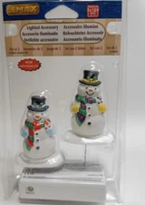 Lemax Holly Hat Snowmen -Holiday Village Train Lighted -set Of 2