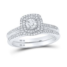 10kt White Gold Womens Round Diamond Bridal Wedding Engagement Ring Band Se