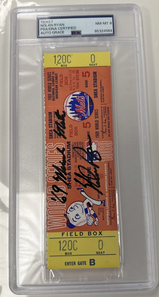 Nolan Ryan Autographed 1969 World Series Game #5 Full Ticket *READ* - Image 2 of 3