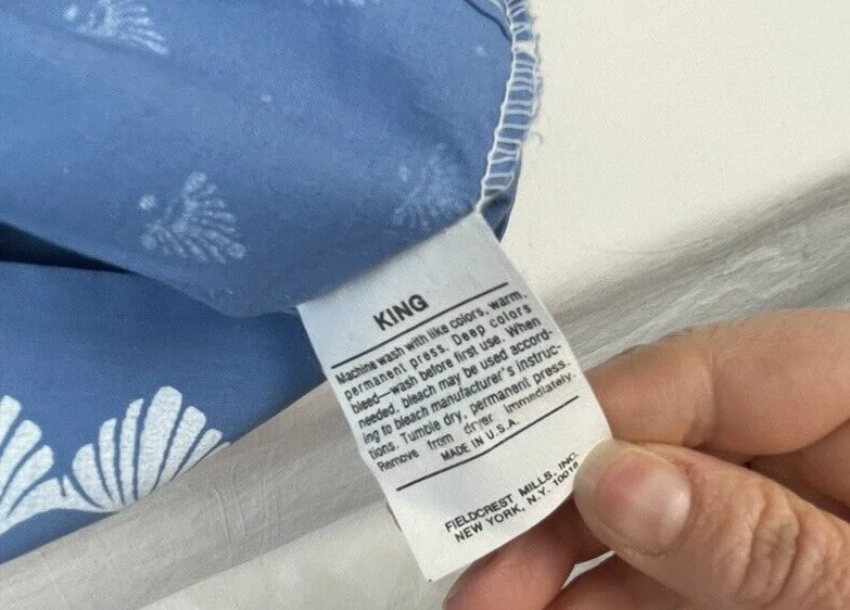 Vintage Fieldcrest King Size Pillow Cases Blue Shell Percale Cotton Piping U.S.A - Image 4 of 4