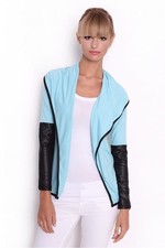 Damen Cardigan mit PU-Ärmeln Jacke Bolero Strickjacke, Gr. S/M 36/38