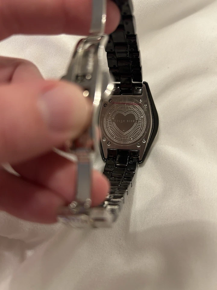 Judith Ripka Black Ceramic band & Stainless Steel Diamonique Watch Hearts MOP - Image 4 of 4