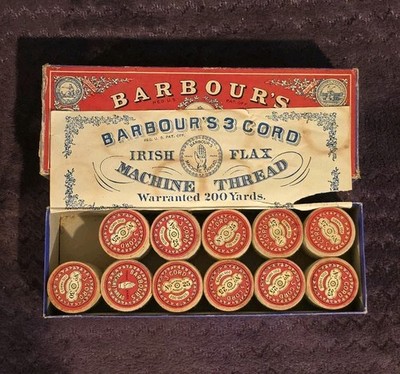 Barbour's Irish Flax Linen Thread Circa 1888 No.25 Lot of 11 with Cardboard Box