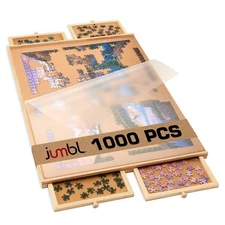 Jumbl 1000-Piece Rotating Puzzle Board with Drawers, Lazy Susan & Cover