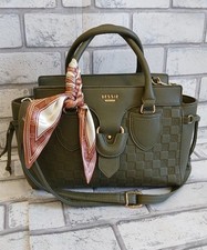 BESSIE Womens Olive Green Checkerboard Embossed Crossbody Tote Bag CG M25