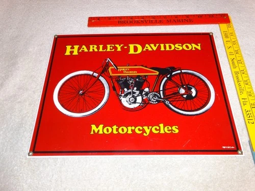 VINTAGE HARLEY DAVIDSON MOTORCYCLES OLD BIKE PORCELAIN METAL GASOLINE & OIL SIGN