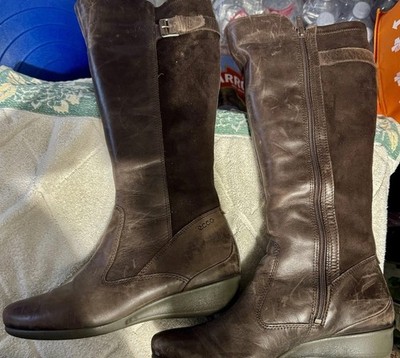 Ecco Knee High Wide Calf Brown Boot 36 Women Leather