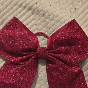 Pink Glitter Ribbon Hair Bow on Elastic Hair Tie Ponytail Holder Solid