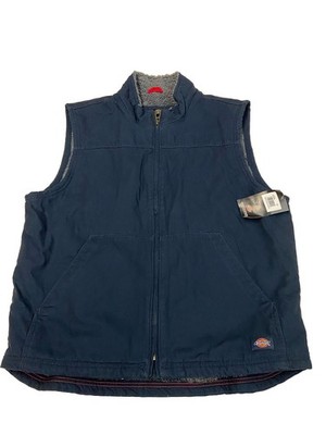Mens DICKIES Blue High Pile Fleece Lined Duck Canvas Vest Sz L NEW NWT