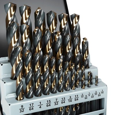 29 Pieces Carbide Drill Bits, High Speed Steel with Black and Gold Finish, Metal