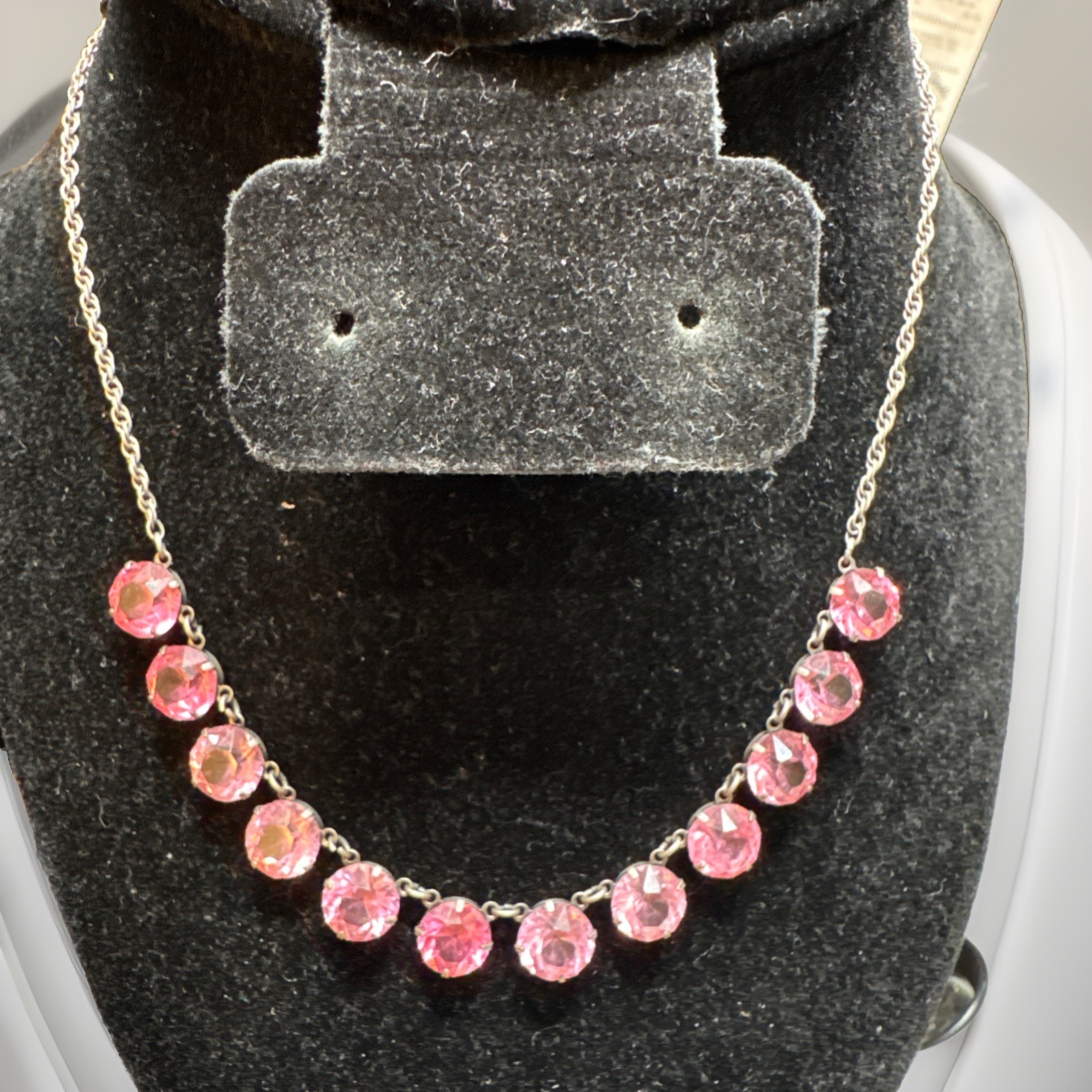 Victorian? Amethyst Pink Paste Rivierè Necklace in Silver Antique