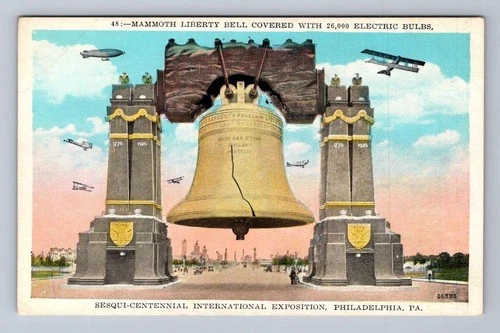 MAMMOTH LIBERTY BELL SESQUICENTENNIAL INT EXPO PHILADELPHIA PA POSTCARD (1926)