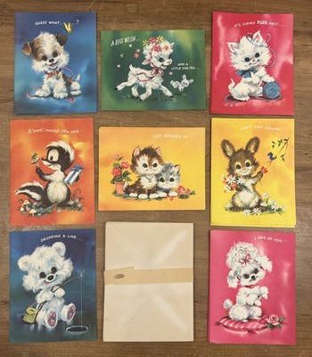 Vintage Greeting Card Get Well Thinking Of You Birthday Lot of 14 Cute Animals