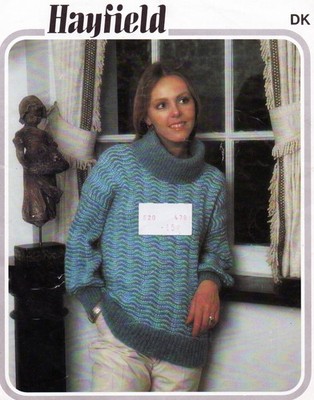 ~ Hayfield Strickanleitung für schönen Wellenmuster gestreiften Wasserfallausschnitt Pullover ~