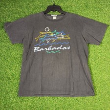 Vintage Barbados T-Shirt Dolphins Graphic Black 90s Style Tourist Tee M Y2K