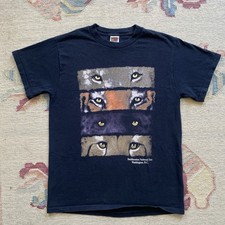 Vintage Smithsonian Zoo T Shirt Predator Eyes Black Medium 90s Nature Cat Wolf