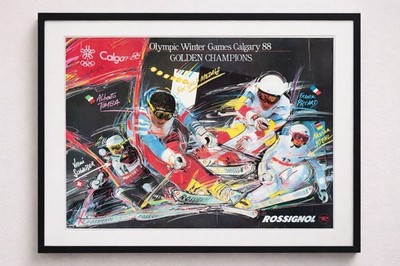 Rossignol Olympische Winterspiele Calgary 1988 Golden Champions Ski Poster ungerahmt