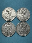 Lot (4) Walking Liberty Halves 90% Silver All VF 1942,1943,1944,1945 Estate Sale