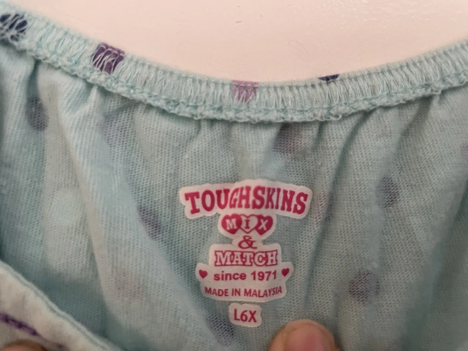 Camisa Toughskins Niño Niña Lunares 100% Algodón Cuello Cuadrado Manga Corta Azul 6X Foto 2 de 4