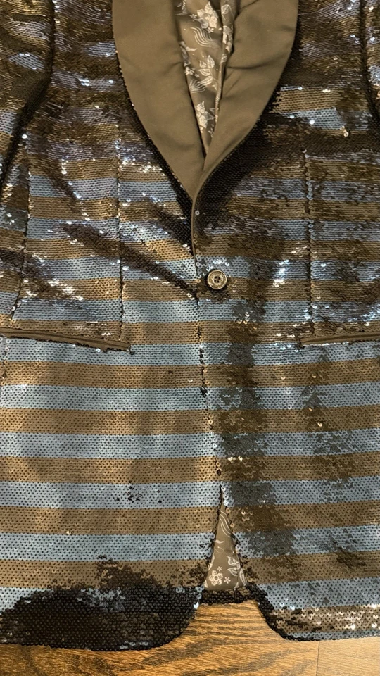 Abrigo Blazer Deportivo Hombre Tallia 40L Lentejuelas Azul Negro Año Nuevo Navidad Vacaciones Foto 4 de 4