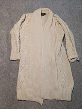Peregrine Cardigan Womens Medium Wool Fisherman Long Duster Open Cable Knit 