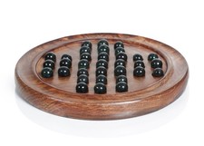 Solitaire Wooden Board Game with Glass Marbles for Mental Development & Growth