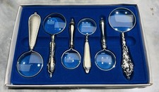 Vintage Style Magnifying Glass Set   6 Pieces Ornate Handles in Display Box NEW
